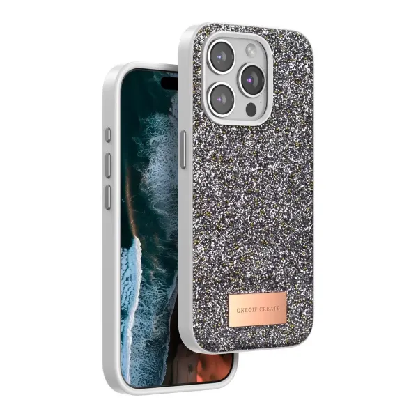Onegif Apple İphone 15 Pro Max Bright Simli Kapak - Gümüş