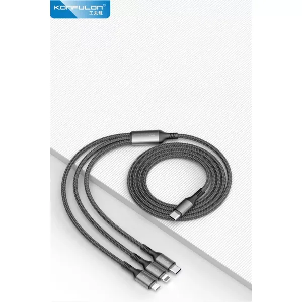 Dc62 3in1 Type-c To 60w Type-c / 12w Lightning / 15w Micro 1.2m Hızlı Şarj Kablo - Siyah