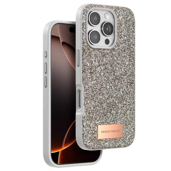 Onegif Apple İphone 16 Pro Bright Simli Kapak - Gold