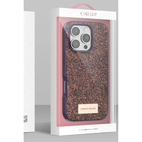 Onegif Apple İphone 16 Pro Bright Simli Kapak - Derin Mor