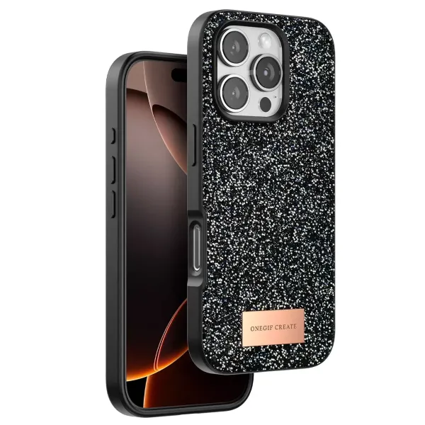 Onegif Apple İphone 16 Pro Max Bright Simli Kapak - Siyah