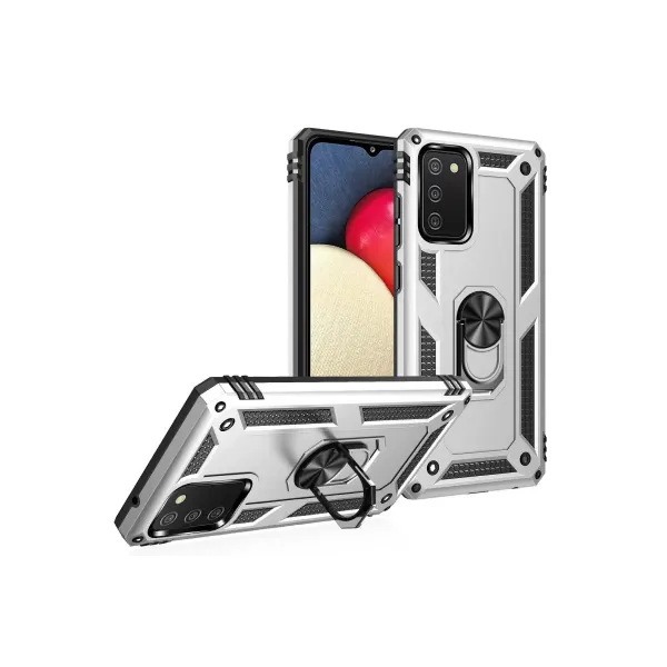 Samsung Galaxy A02s Kılıf Sofya Yüzüklü Silikon Kapak - Gümüş