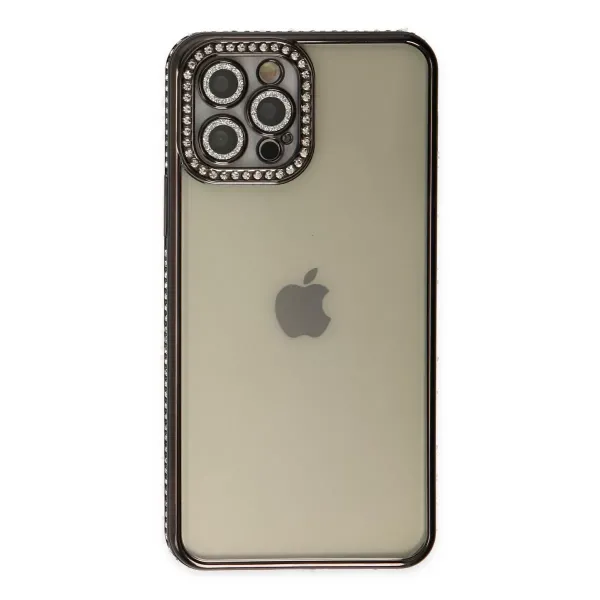 Apple İphone 12 Pro Kılıf Joke Taşlı Silikon - Siyah