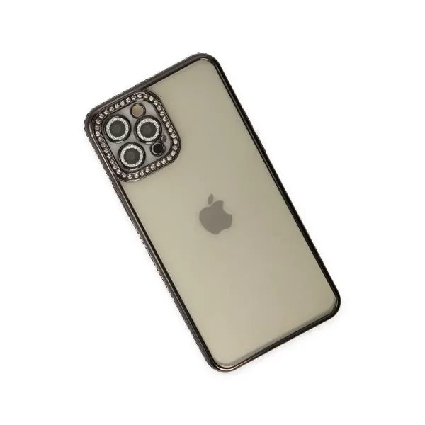 Apple İphone 12 Pro Kılıf Joke Taşlı Silikon - Siyah