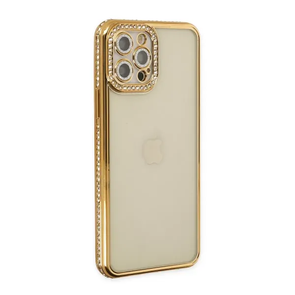 Apple İphone 12 Pro Kılıf Joke Taşlı Silikon - Gold