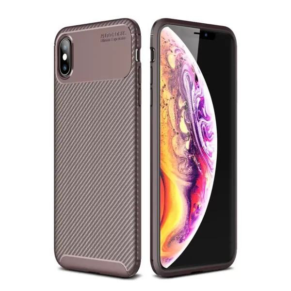 Apple İphone Xs Max Kılıf Auto Focus Karbon Kapak - Kahverengi