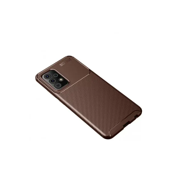 Samsung Galaxy A72 Kılıf Auto Focus Karbon Kapak - Kahverengi