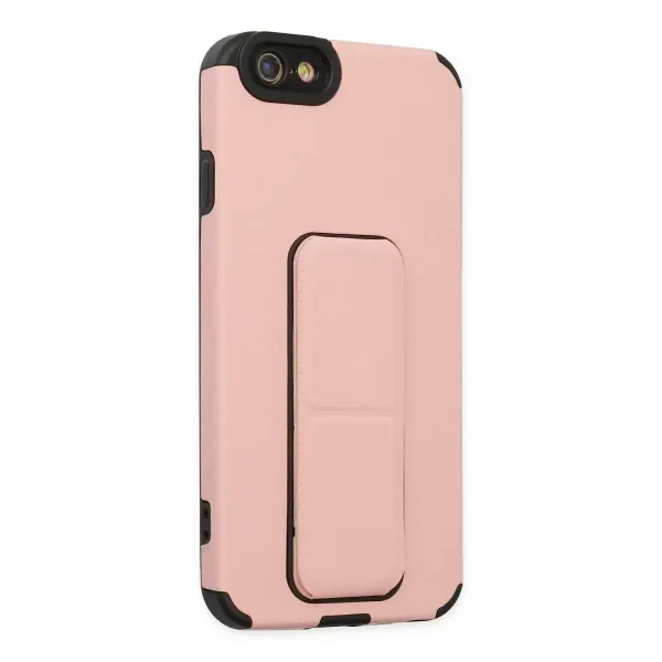 Apple İphone 6 Kılıf Mega Standlı Silikon - Pudra