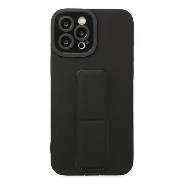 Apple İphone 12 Pro Max Kılıf Mega Standlı Silikon - Siyah