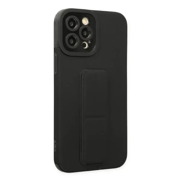 Apple İphone 12 Pro Max Kılıf Mega Standlı Silikon - Siyah