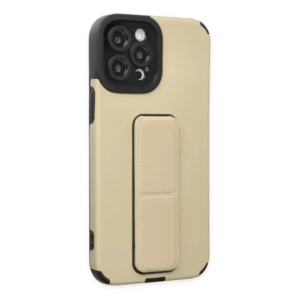 Apple İphone 12 Pro Max Kılıf Mega Standlı Silikon - Gold