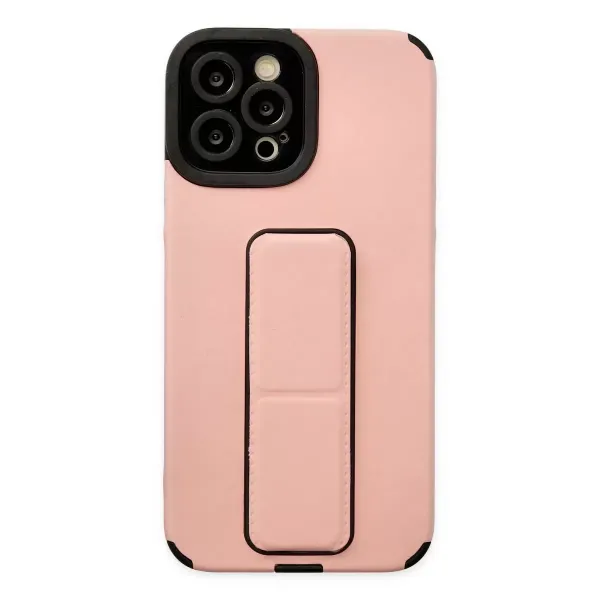 Apple İphone 12 Pro Max Kılıf Mega Standlı Silikon - Pudra