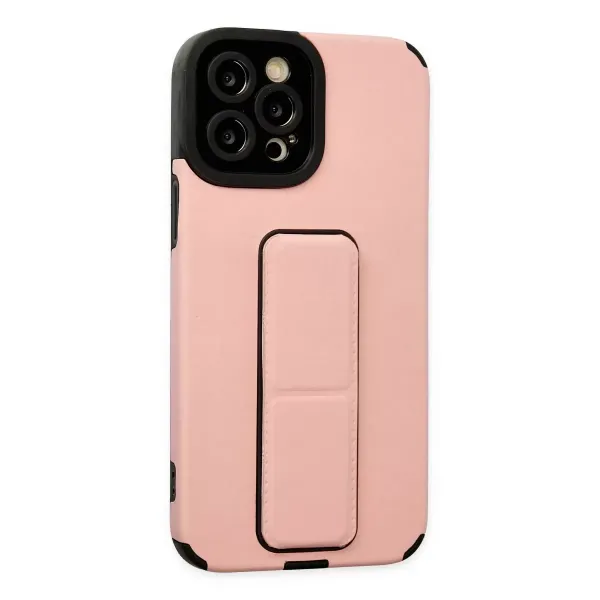 Apple İphone 12 Pro Max Kılıf Mega Standlı Silikon - Pudra