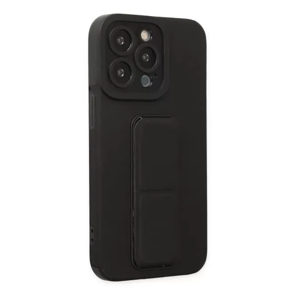 Apple İphone 13 Pro Kılıf Mega Standlı Silikon - Siyah