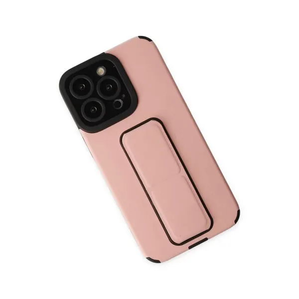 Apple İphone 13 Pro Kılıf Mega Standlı Silikon - Pudra