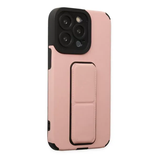 Apple İphone 13 Pro Kılıf Mega Standlı Silikon - Pudra