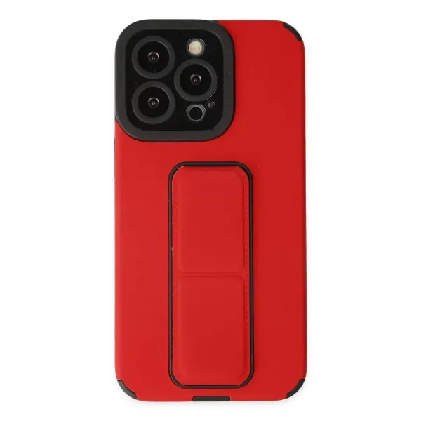 Apple İphone 13 Pro Kılıf Mega Standlı Silikon - Kırmızı