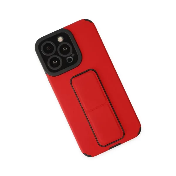 Apple İphone 13 Pro Kılıf Mega Standlı Silikon - Kırmızı