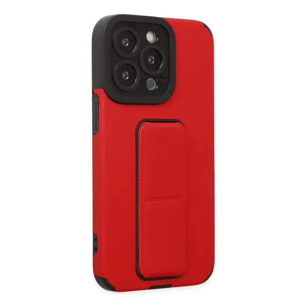 Apple İphone 13 Pro Max Kılıf Mega Standlı Silikon - Kırmızı