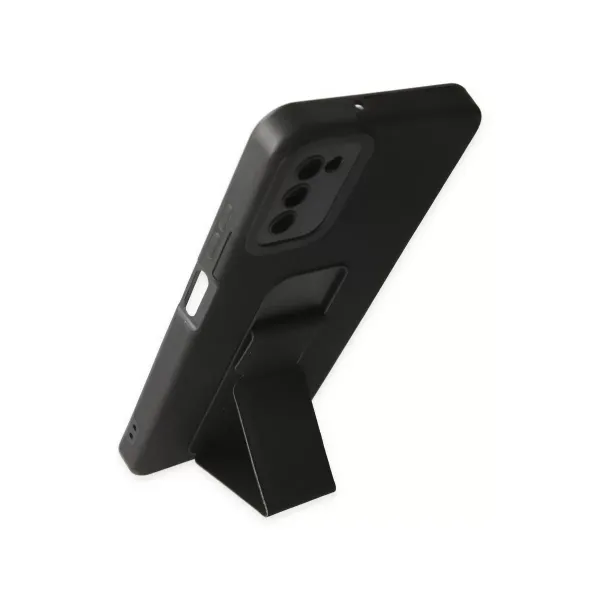 Samsung Galaxy A03s Kılıf Mega Standlı Silikon - Siyah
