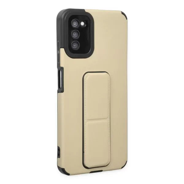 Samsung Galaxy A03s Kılıf Mega Standlı Silikon - Gold