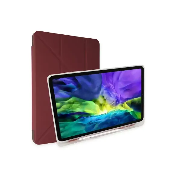 Apple İpad 10.2 (8.nesil) Kılıf Kalemlikli Mars Tablet Kılıfı - Mürdüm