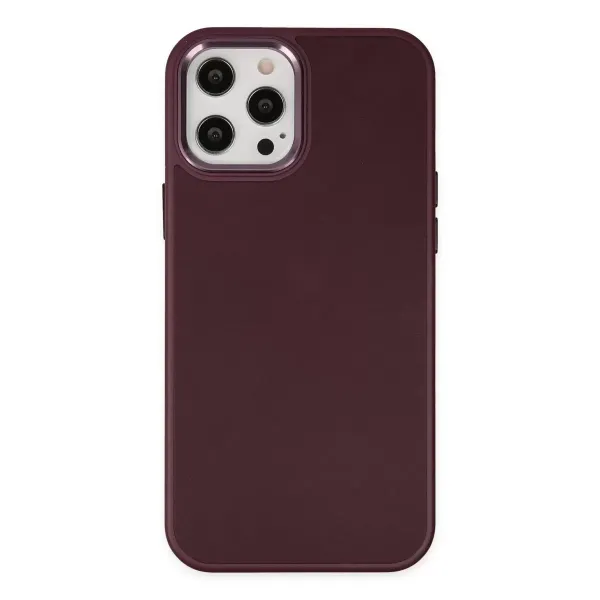 Apple İphone 12 Pro Max Kılıf Asya Deri Silikon - Mürdüm