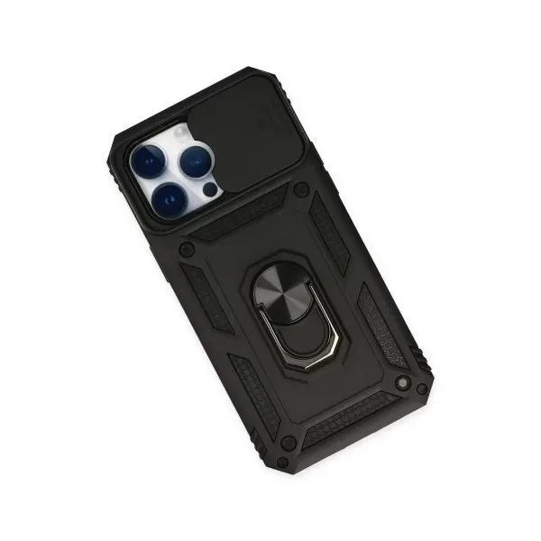 Apple İphone 14 Pro Max Kılıf Pars Lens Yüzüklü Silikon - Siyah