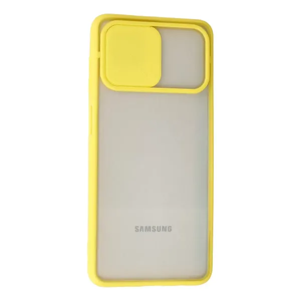 Samsung Galaxy A12 Kılıf Palm Buzlu Kamera Sürgülü Silikon - Sarı