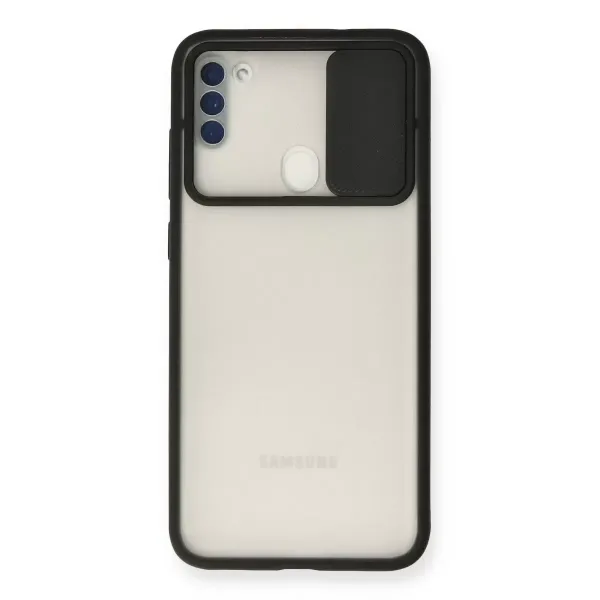 Samsung Galaxy A11 Kılıf Palm Buzlu Kamera Sürgülü Silikon - Siyah