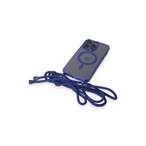 Apple İphone 14 Pro Max Kılıf Divo Lazer Askılı Magsafe Kapak - Mavi