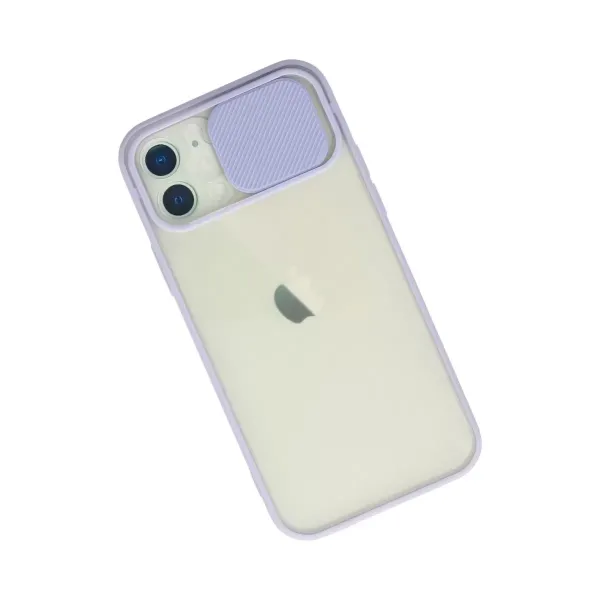 Apple İphone 12 Kılıf Palm Buzlu Kamera Sürgülü Silikon - Lila