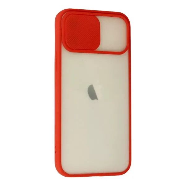 Apple İphone 12 Kılıf Palm Buzlu Kamera Sürgülü Silikon - Kırmızı