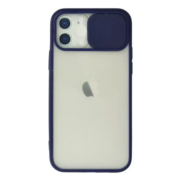 Apple İphone 12 Kılıf Palm Buzlu Kamera Sürgülü Silikon - Lacivert