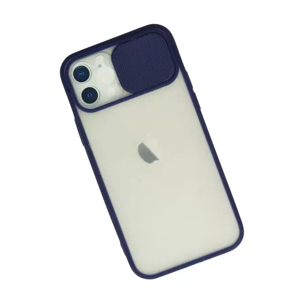 Apple İphone 12 Kılıf Palm Buzlu Kamera Sürgülü Silikon - Lacivert