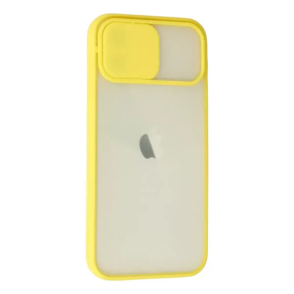 Apple İphone 12 Kılıf Palm Buzlu Kamera Sürgülü Silikon - Sarı