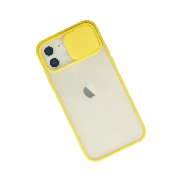 Apple İphone 12 Kılıf Palm Buzlu Kamera Sürgülü Silikon - Sarı