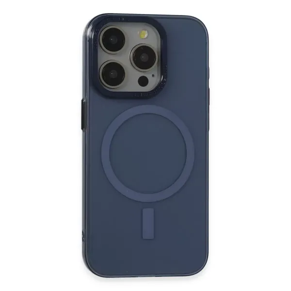 Apple İphone 15 Pro Max Kılıf Anka Pc Magneticsafe Sert Metal Kapak - Lacivert