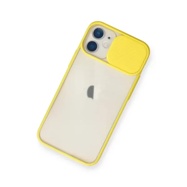 Apple İphone 11 Kılıf Palm Buzlu Kamera Sürgülü Silikon - Sarı