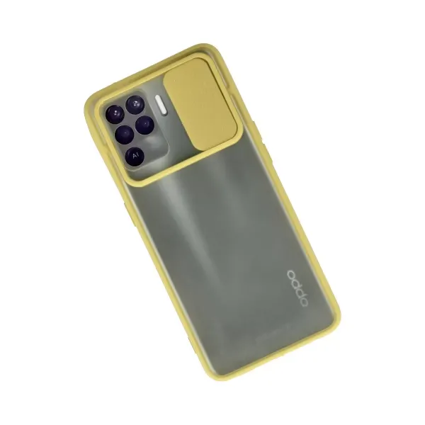 Oppo Reno 5 Lite Kılıf Palm Buzlu Kamera Sürgülü Silikon - Sarı