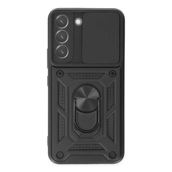 Samsung Galaxy S22 Kılıf Pars Lens Yüzüklü Silikon - Siyah