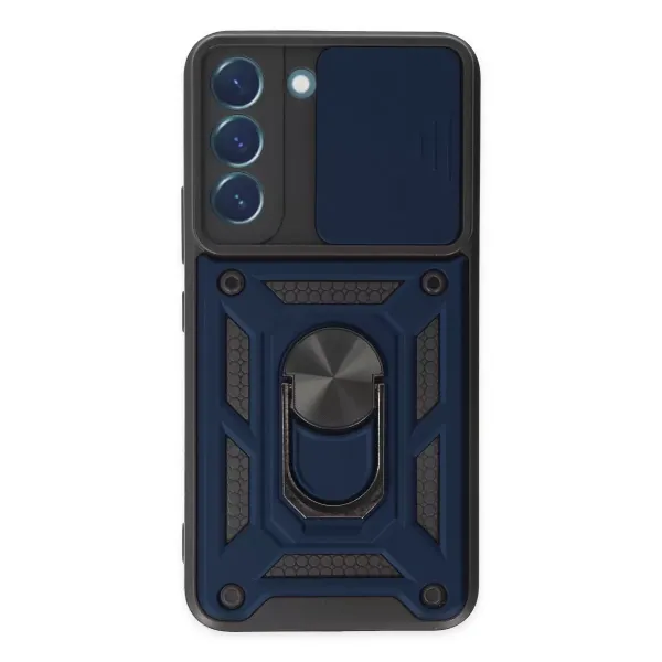 Samsung Galaxy S22 Kılıf Pars Lens Yüzüklü Silikon - Lacivert