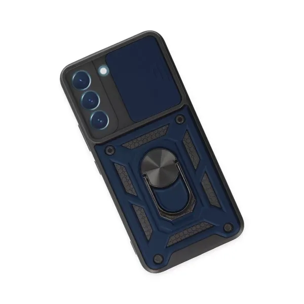 Samsung Galaxy S22 Kılıf Pars Lens Yüzüklü Silikon - Lacivert