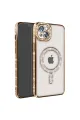 Apple İphone 15 Kılıf Joke Simli Magneticsafe Kılıf - Gold