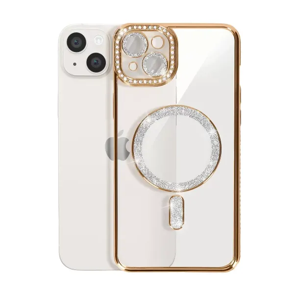 Apple İphone 15 Kılıf Joke Simli Magneticsafe Kılıf - Gold