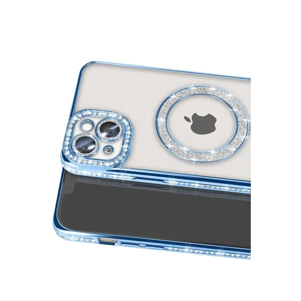 Apple İphone 15 Kılıf Joke Simli Magneticsafe Kılıf - Mavi