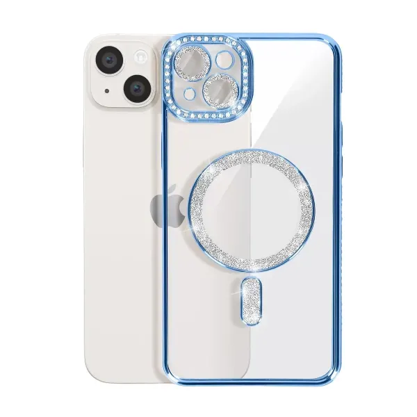 Apple İphone 15 Kılıf Joke Simli Magneticsafe Kılıf - Mavi