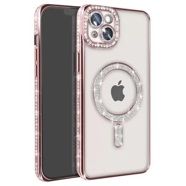 Apple İphone 15 Kılıf Joke Simli Magneticsafe Kılıf - Pembe
