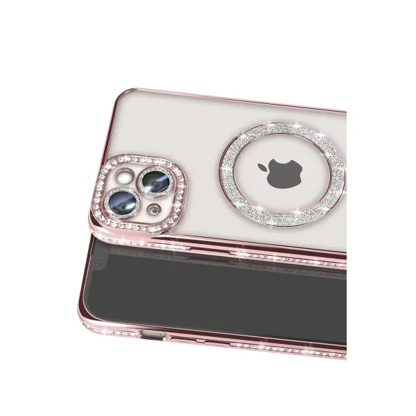 Apple İphone 15 Kılıf Joke Simli Magneticsafe Kılıf - Pembe