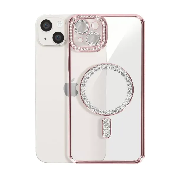 Apple İphone 15 Kılıf Joke Simli Magneticsafe Kılıf - Pembe